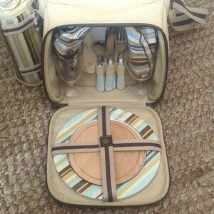 Picnic at Ascot Picnic Cooler w/ Glasses Plates Napkins Cutting Board